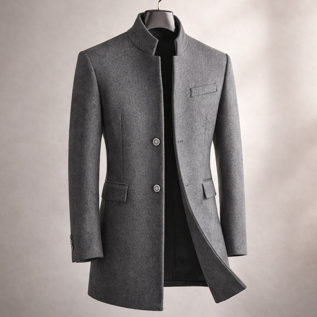 Men's High Collar Winter Coat - Red Wine