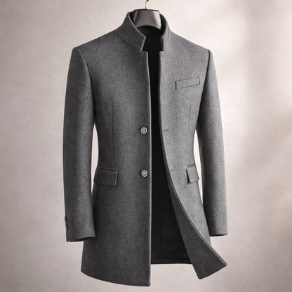 Men's High Collar Winter Coat - Red Wine