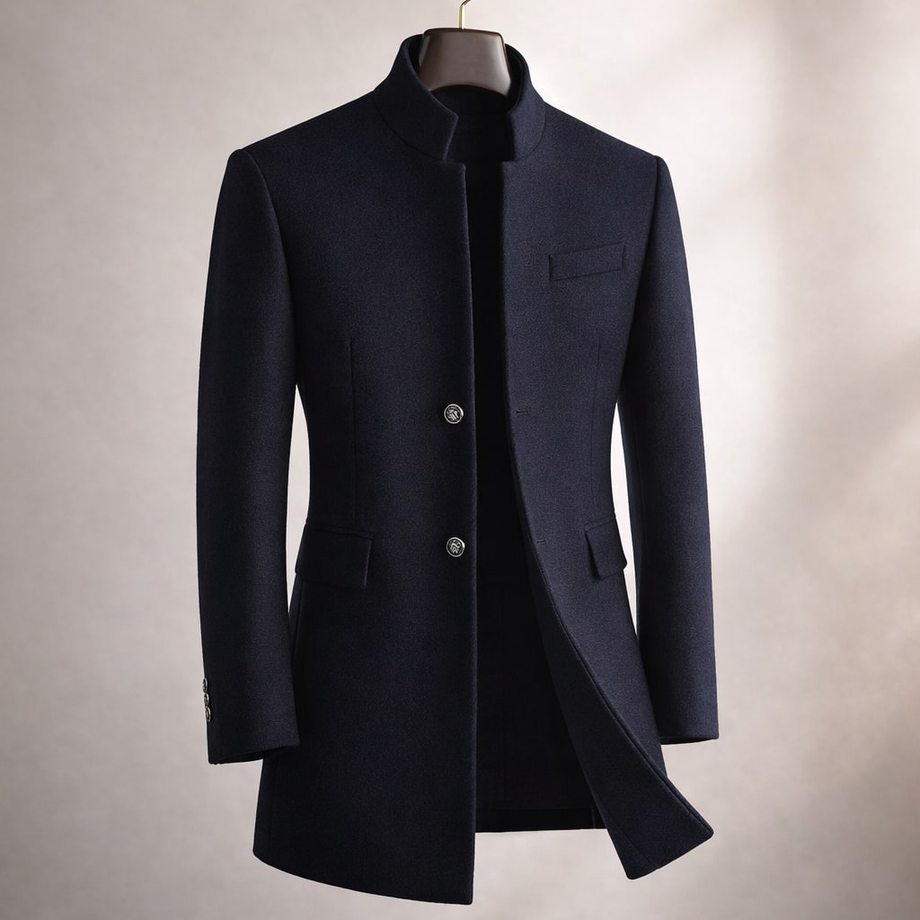 Men's High Collar Winter Coat - Red Wine