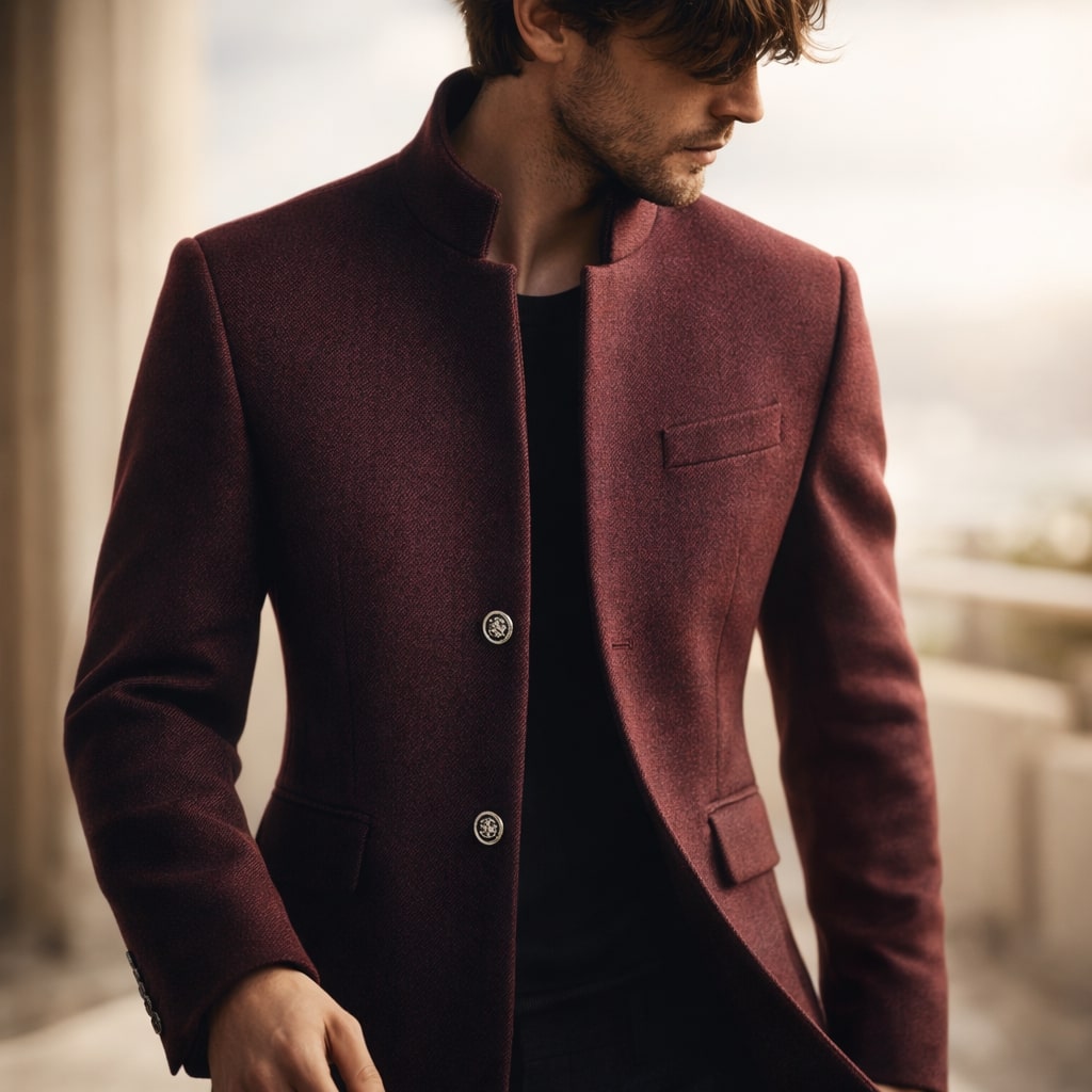 Men's High Collar Winter Coat - Navy Blue