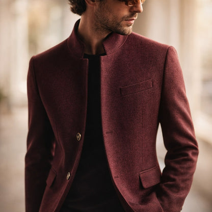 Men's High Collar Winter Coat - Navy Blue