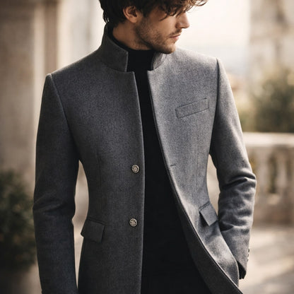 Men's High Collar Winter Coat - Navy Blue