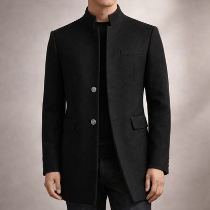 Men's High Collar Winter Coat - Red Wine