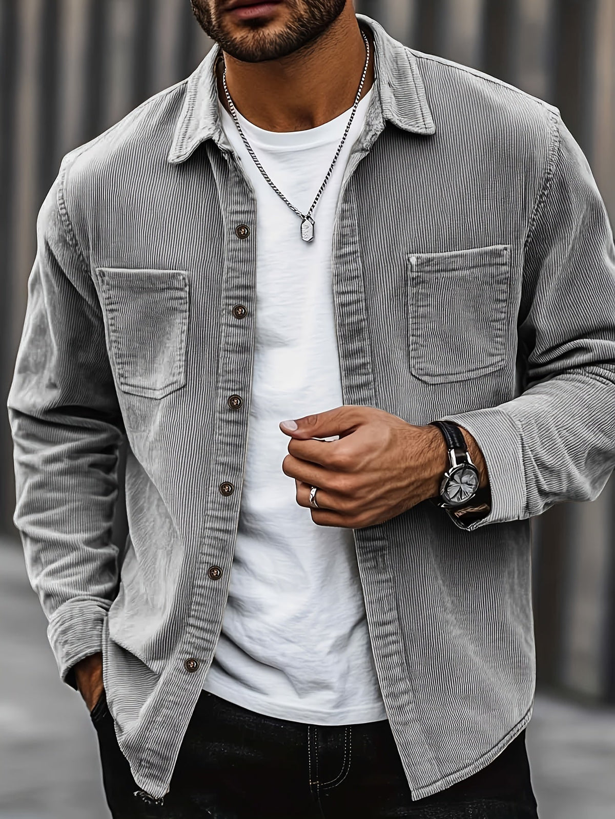 Men's Corduroy Overshirt Jacket - Light Green