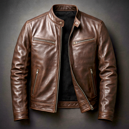 Men's Leather Biker Jacket - Green