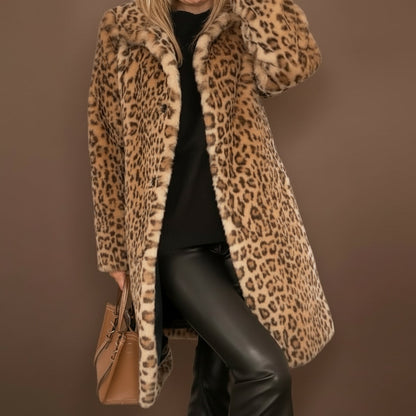 Women's Leopard Print Long Jacket - Khaki