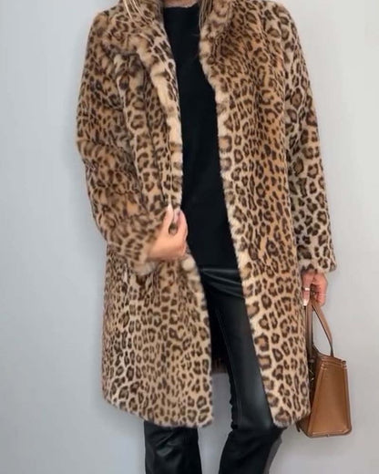 Women's Leopard Print Long Jacket - Khaki