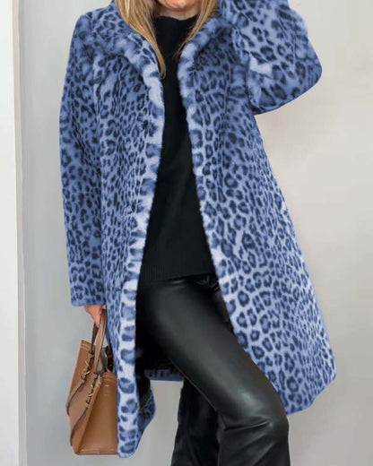 Women's Leopard Print Long Jacket - Khaki