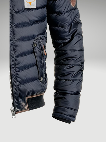 Men's Quilted Stand Collar Jacket - Navy Blue