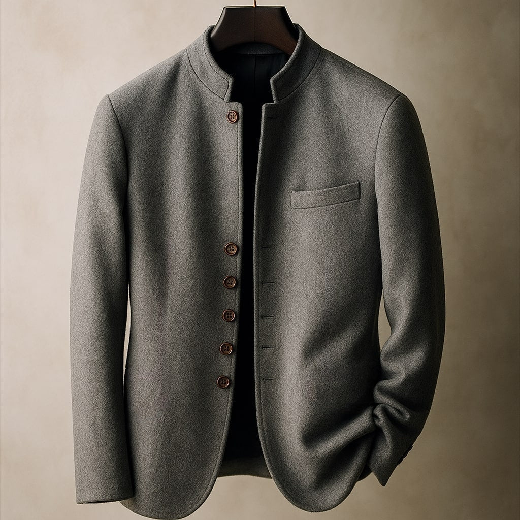 Men's Wool Stand Collar Jacket - Grey