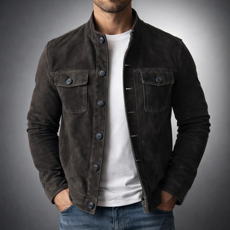 Men's Suede Shirt Jacket - Army Green
