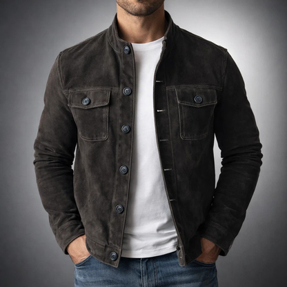 Men's Suede Shirt Jacket - Army Green
