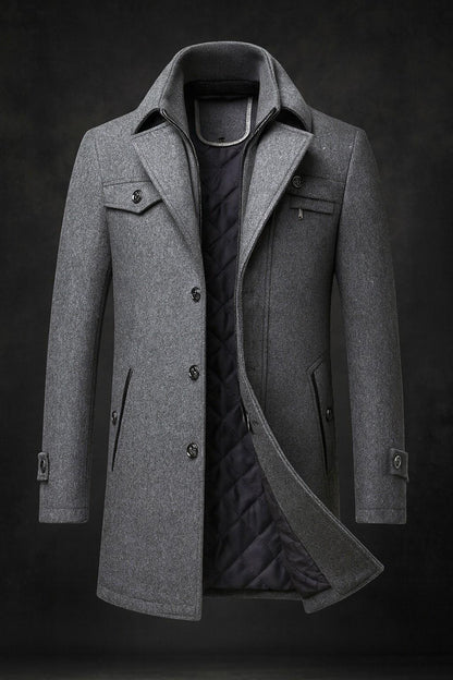 Men's Quilted Wool Coat - Brown