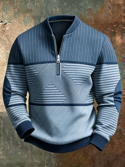 Men's Geometric Half Zip Sweater - Blue