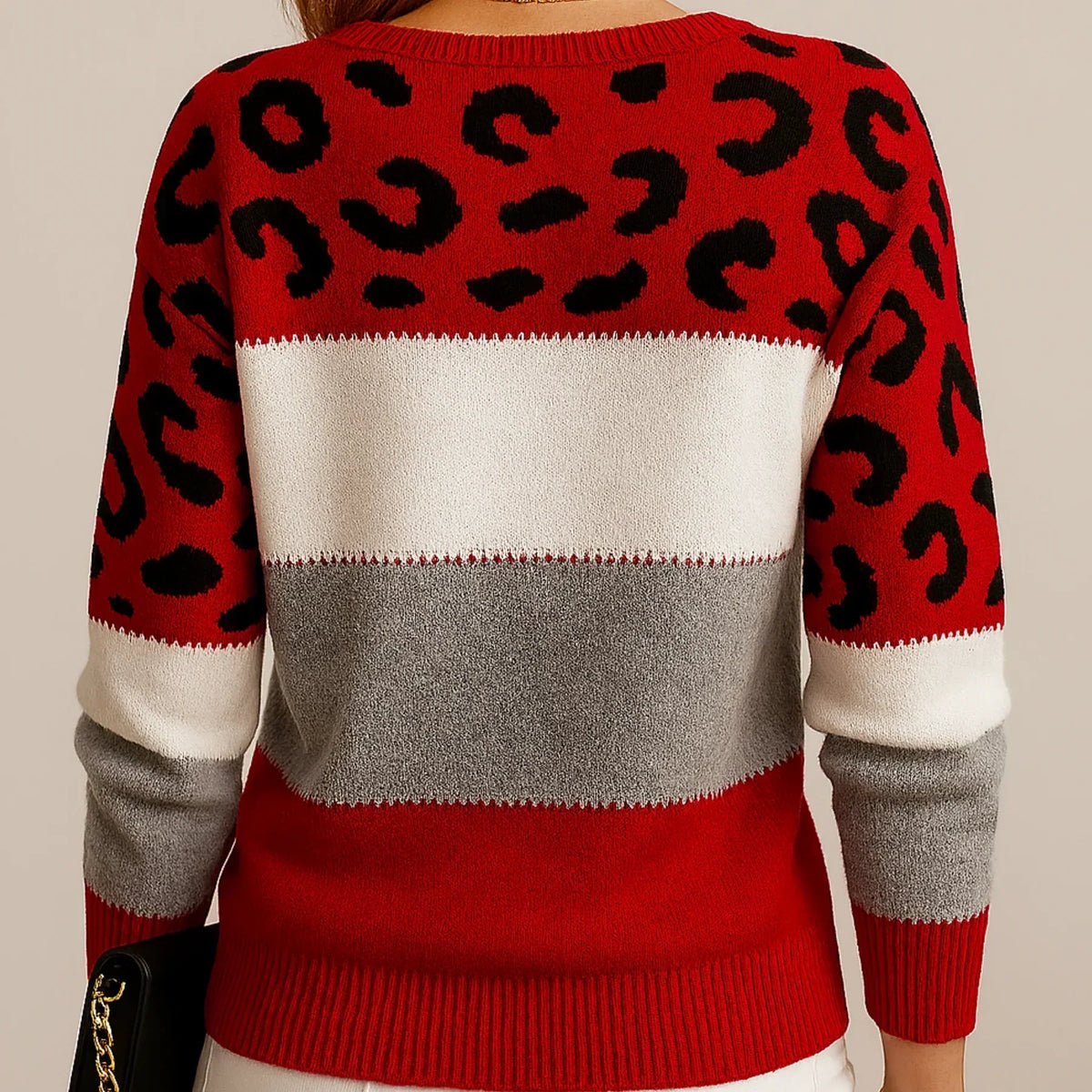 Women's Leopard Print Knit Sweater - Pink