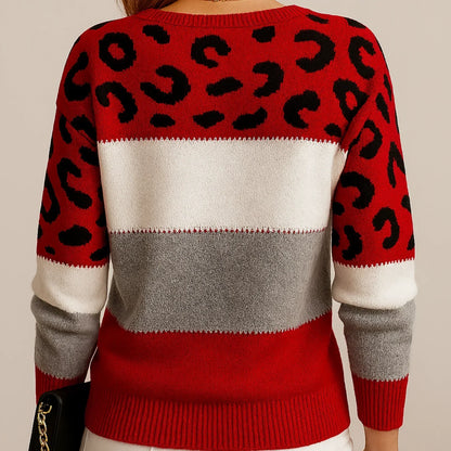 Women's Leopard Print Knit Sweater - Pink