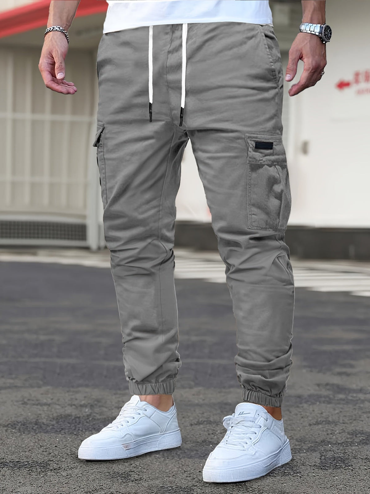 Men's Mid Waist Cargo Trousers - Brown