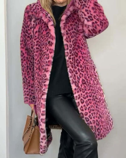 Women's Leopard Print Long Jacket - Khaki