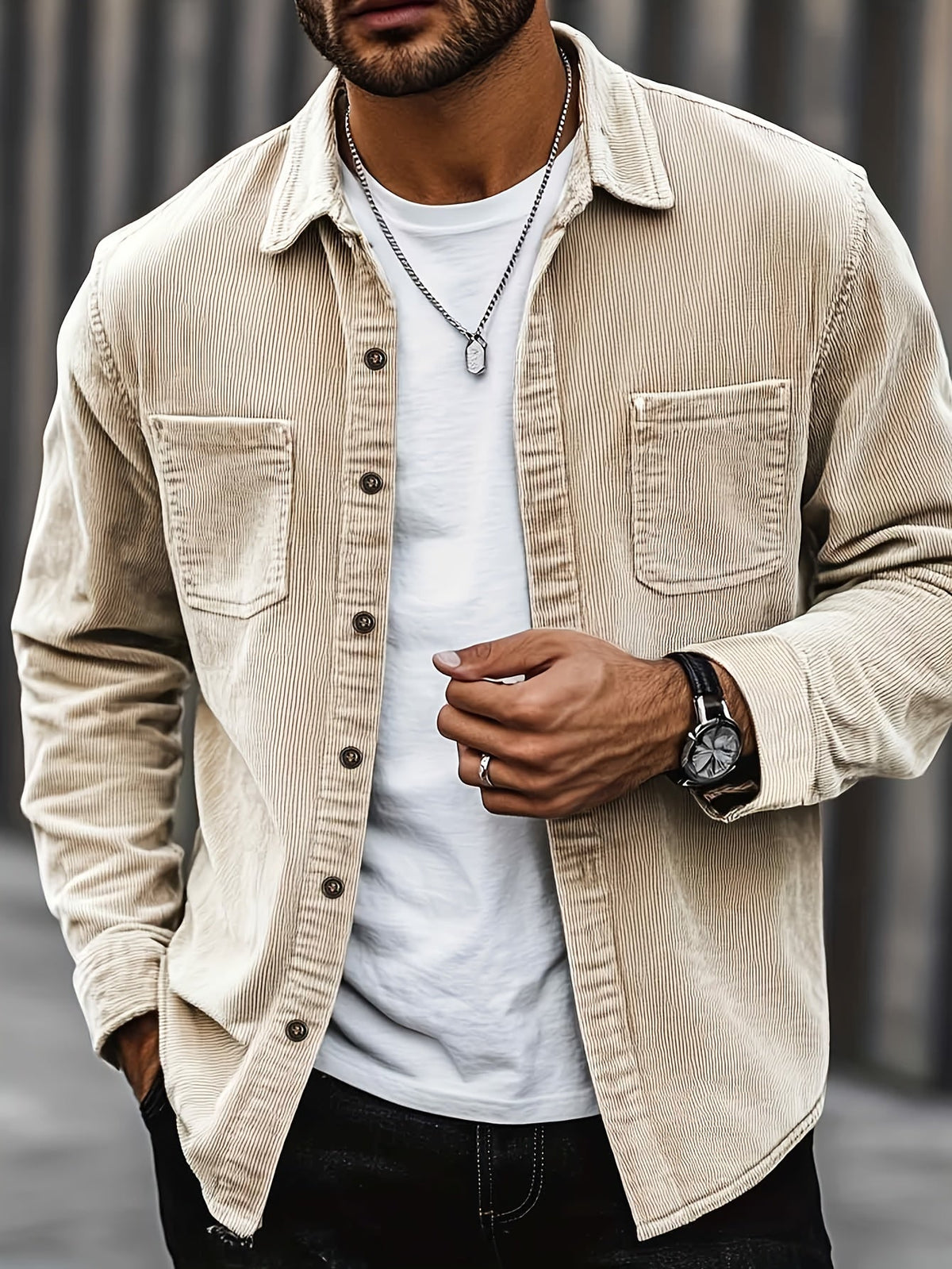 Men's Corduroy Overshirt Jacket - Beige