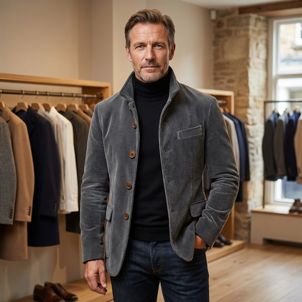 Men's Corduroy Zip Jacket - Grey