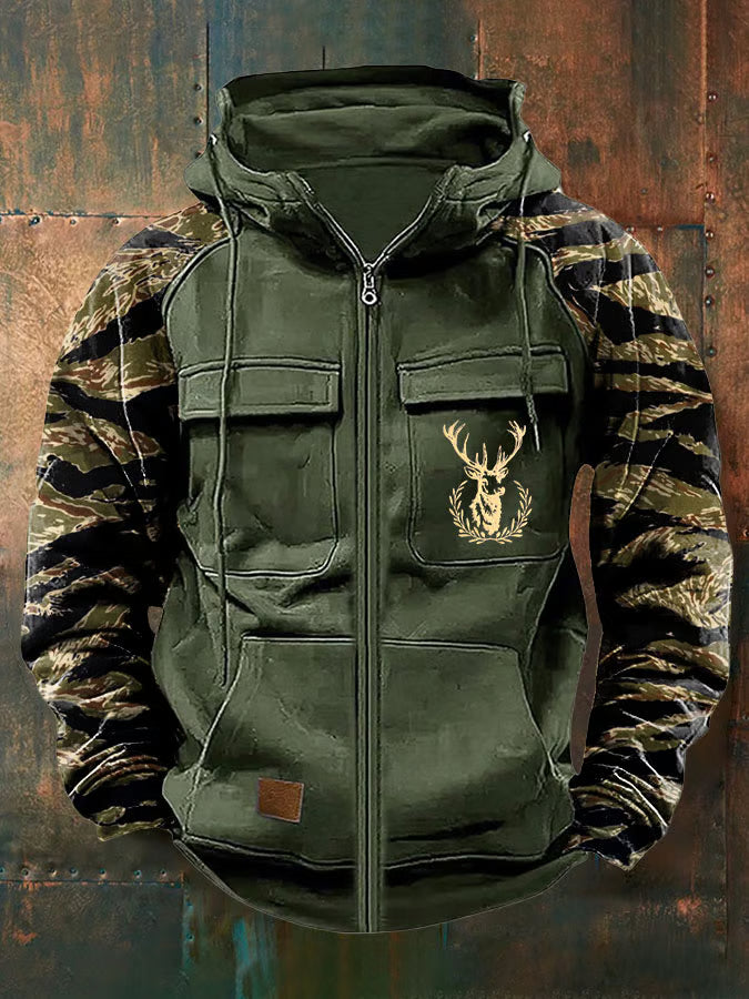Men's Multi Pocket Zip Hoodie - Green