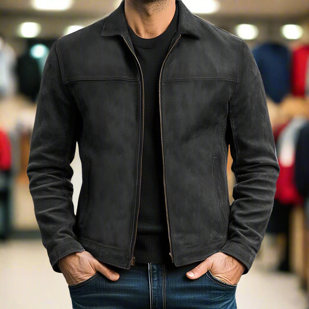 Men's Leather Zip Jacket - Brown
