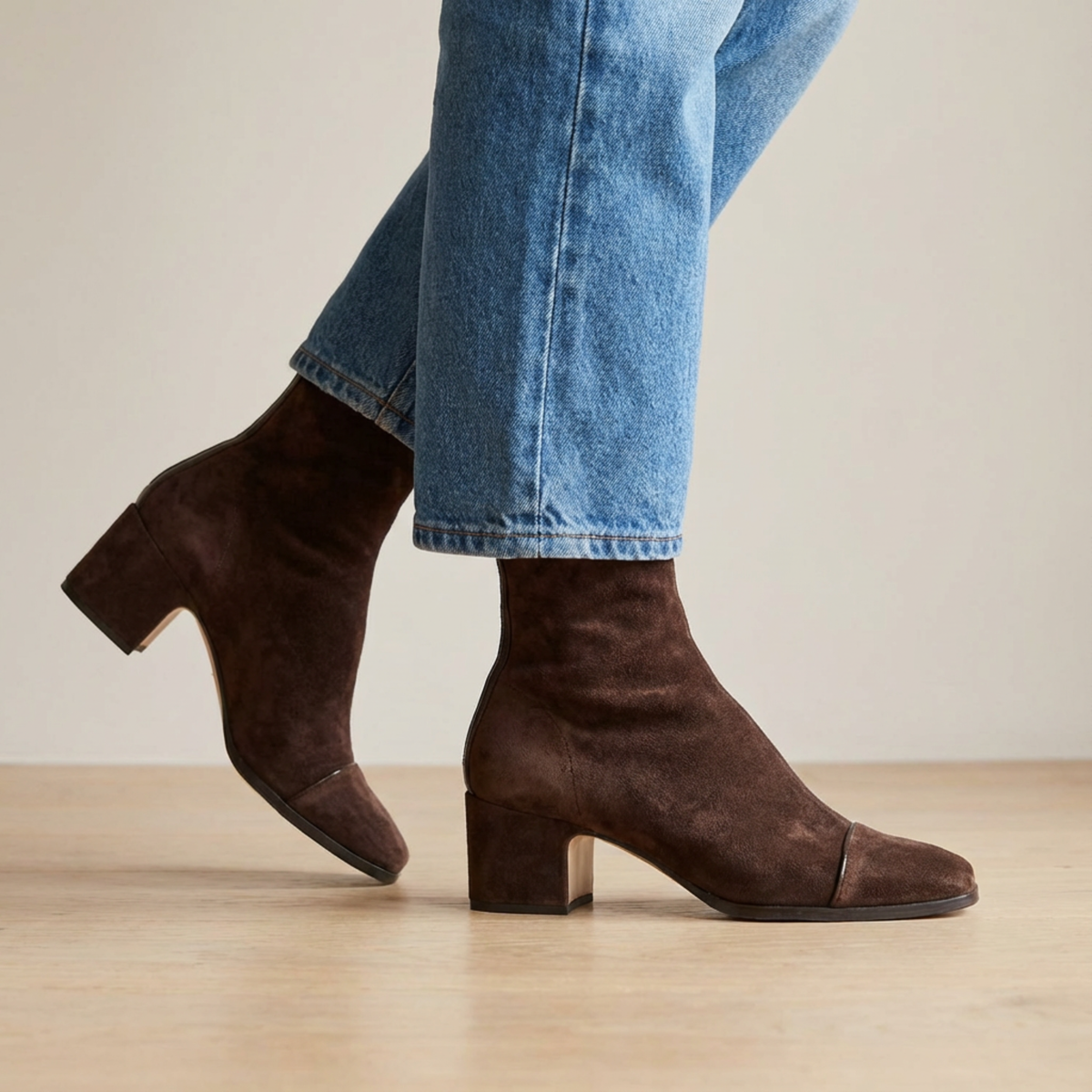 Women's Suede Knee High Block Heel Boots - Dark Brown