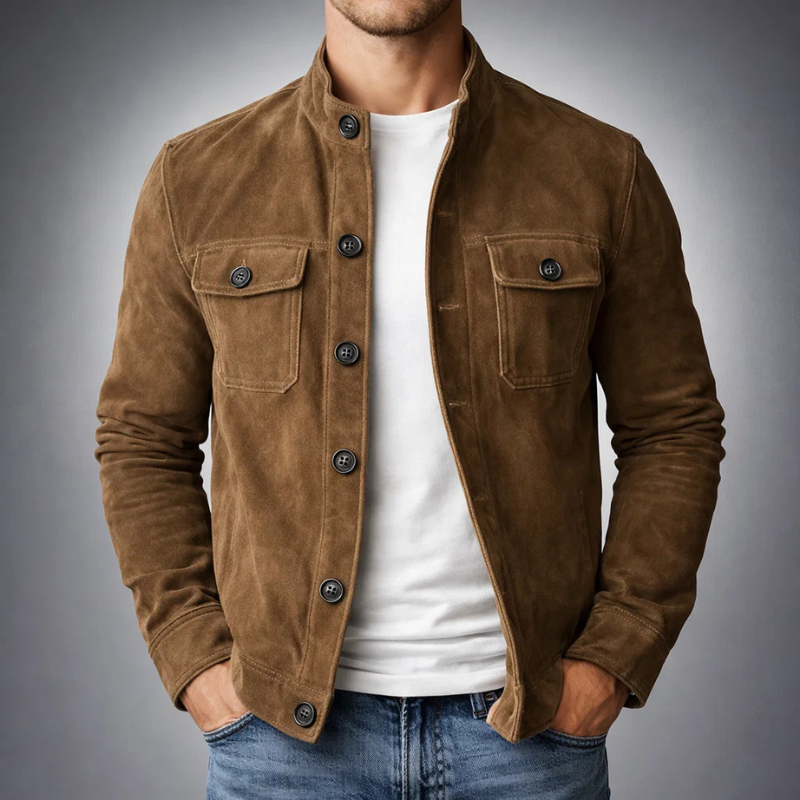 Men's Suede Shirt Jacket - Army Green