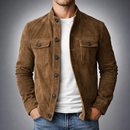 Men's Suede Shirt Jacket - Army Green