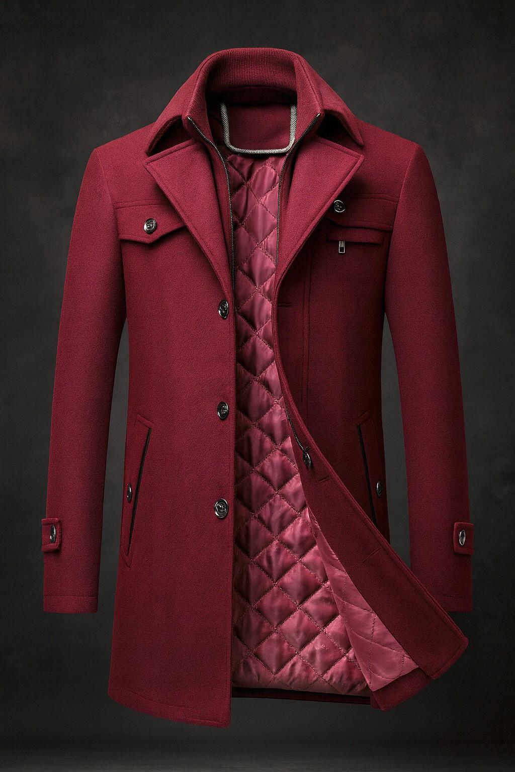 Men's Quilted Wool Coat - Brown