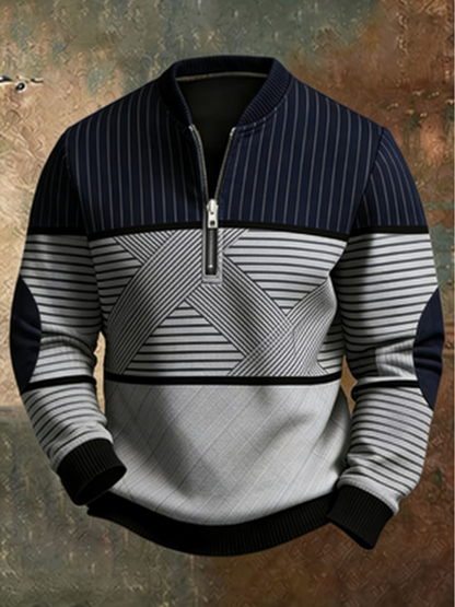 Men's Geometric Half Zip Sweater - Blue