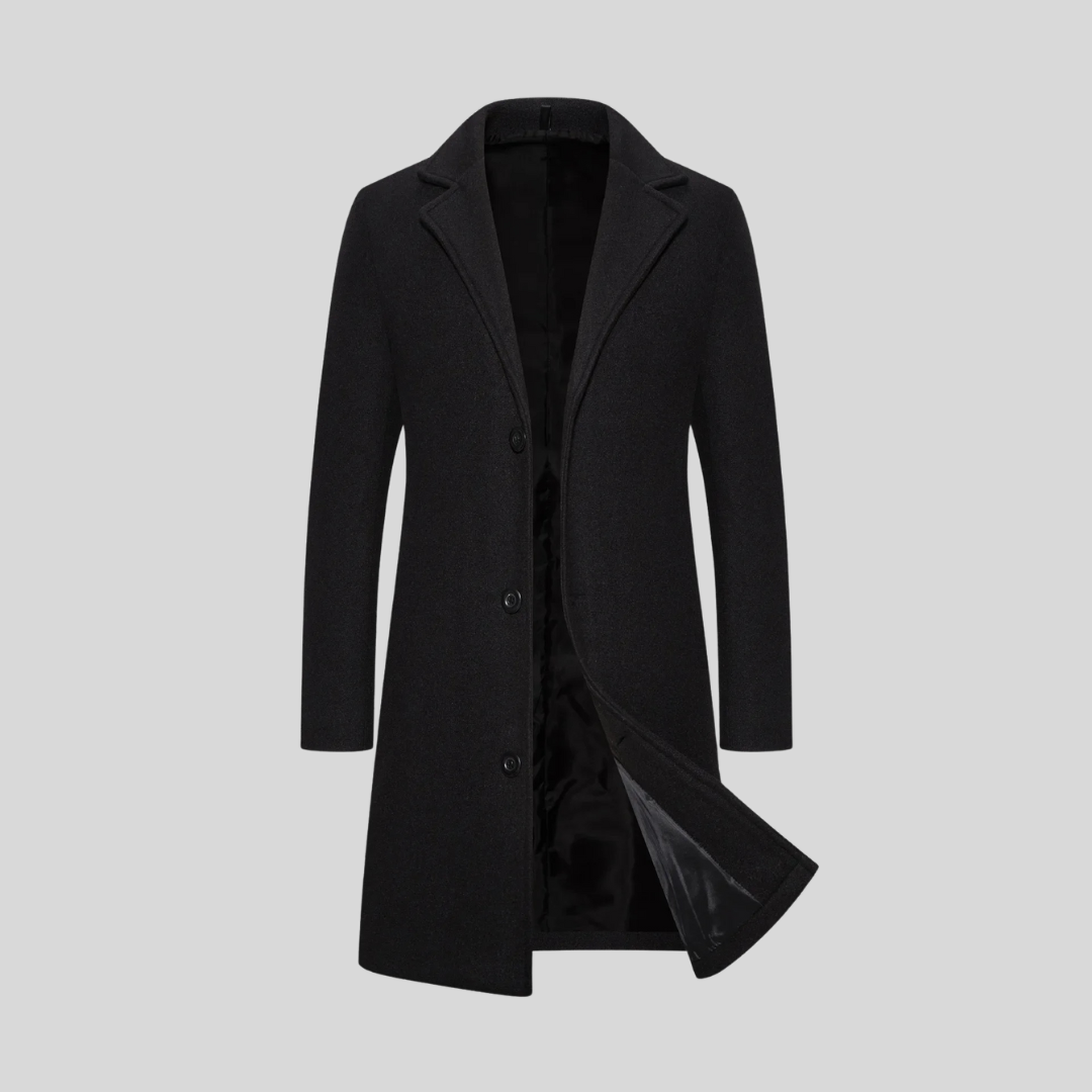 Men's Wool Longline Coat - Dark Grey