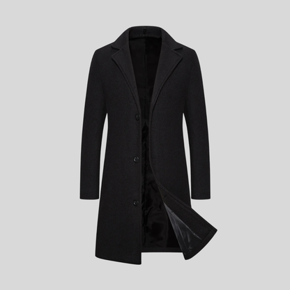 Men's Wool Longline Coat - Dark Grey