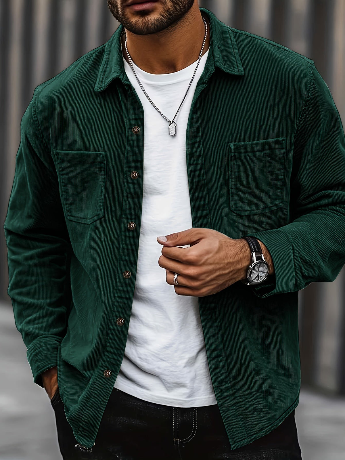 Men's Corduroy Overshirt Jacket - Light Green