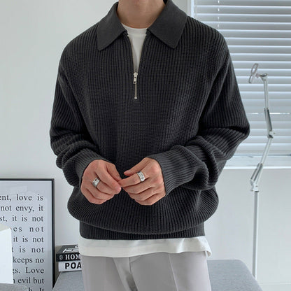 Men's Textured Zip Knit Sweater - Grey