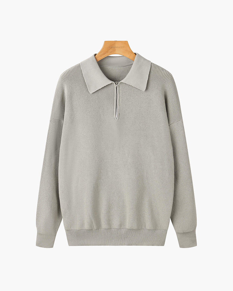 Men's Textured Zip Knit Sweater - Black