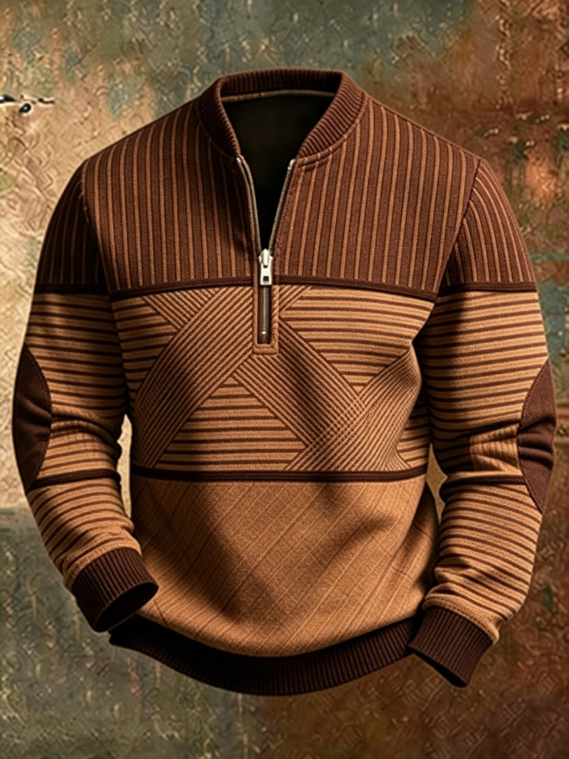 Men's Geometric Half Zip Sweater - Blue