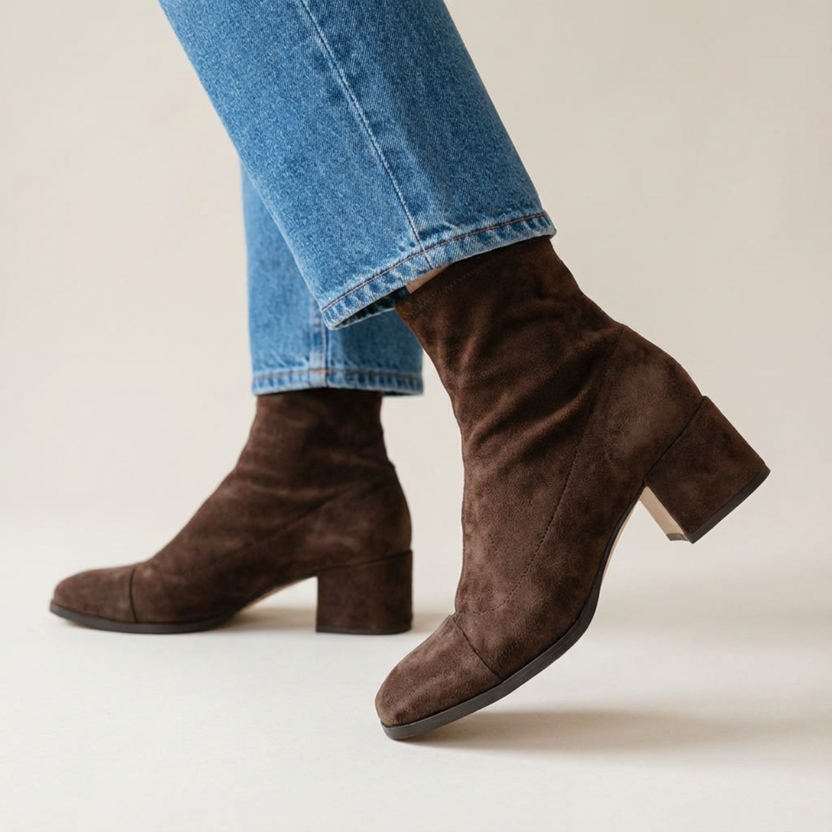 Women's Suede Knee High Block Heel Boots - Stone Beige