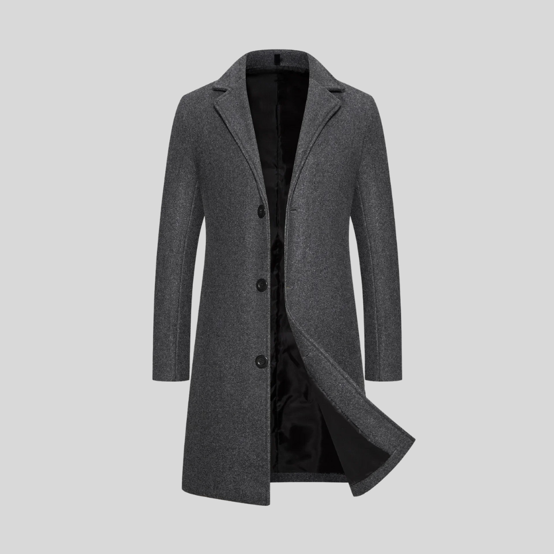 Men's Wool Longline Coat - Dark Grey