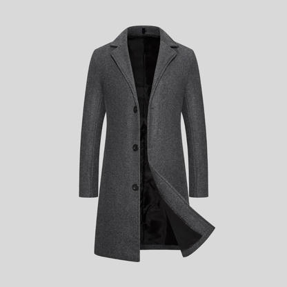 Men's Wool Longline Coat - Dark Grey