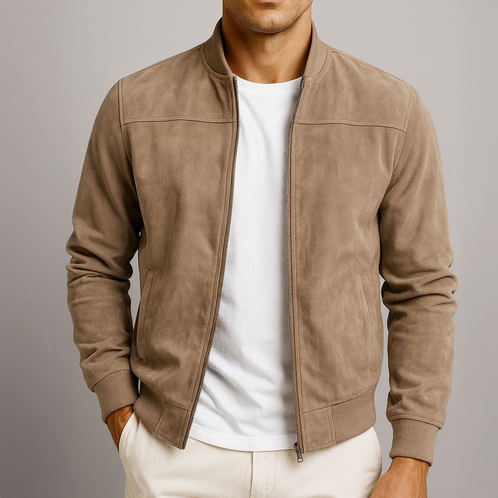 Men's Suede Trucker Jacket - Brown