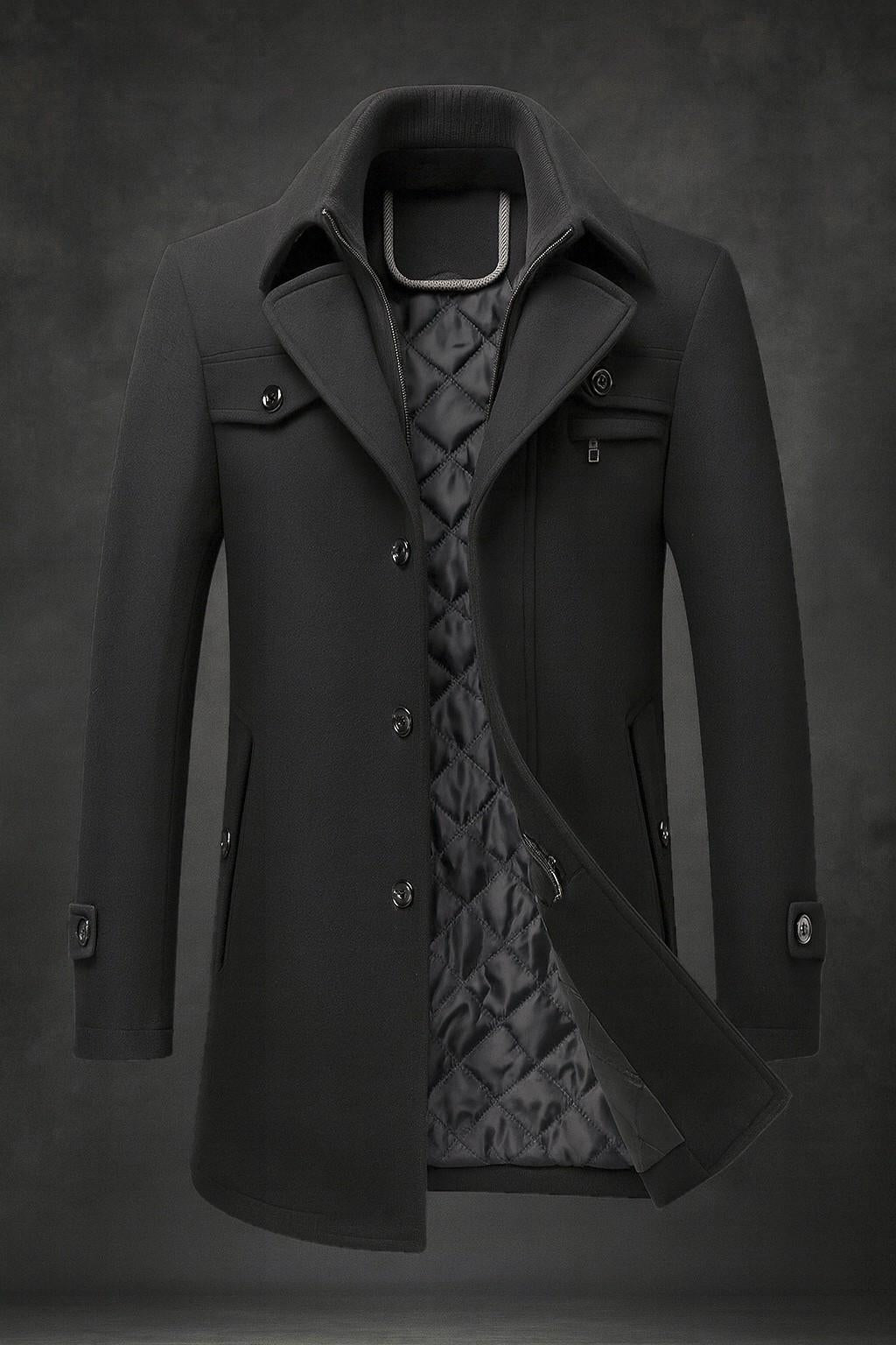 Men's Quilted Wool Coat - Brown