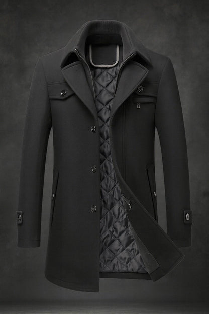Men's Quilted Wool Coat - Brown