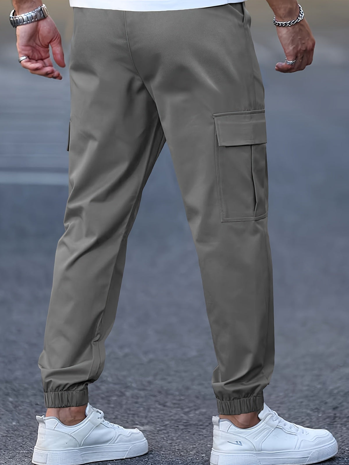 Men's Mid Waist Cargo Trousers - Grey