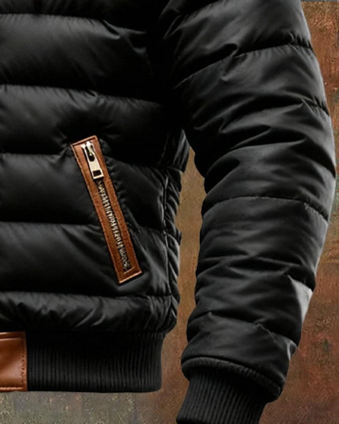 Men's Sherpa Quilted Hooded Jacket - Black