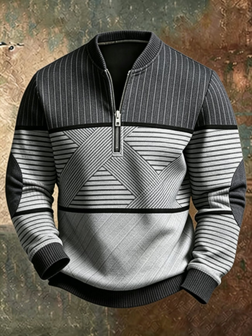 Men's Geometric Half Zip Sweater - Blue