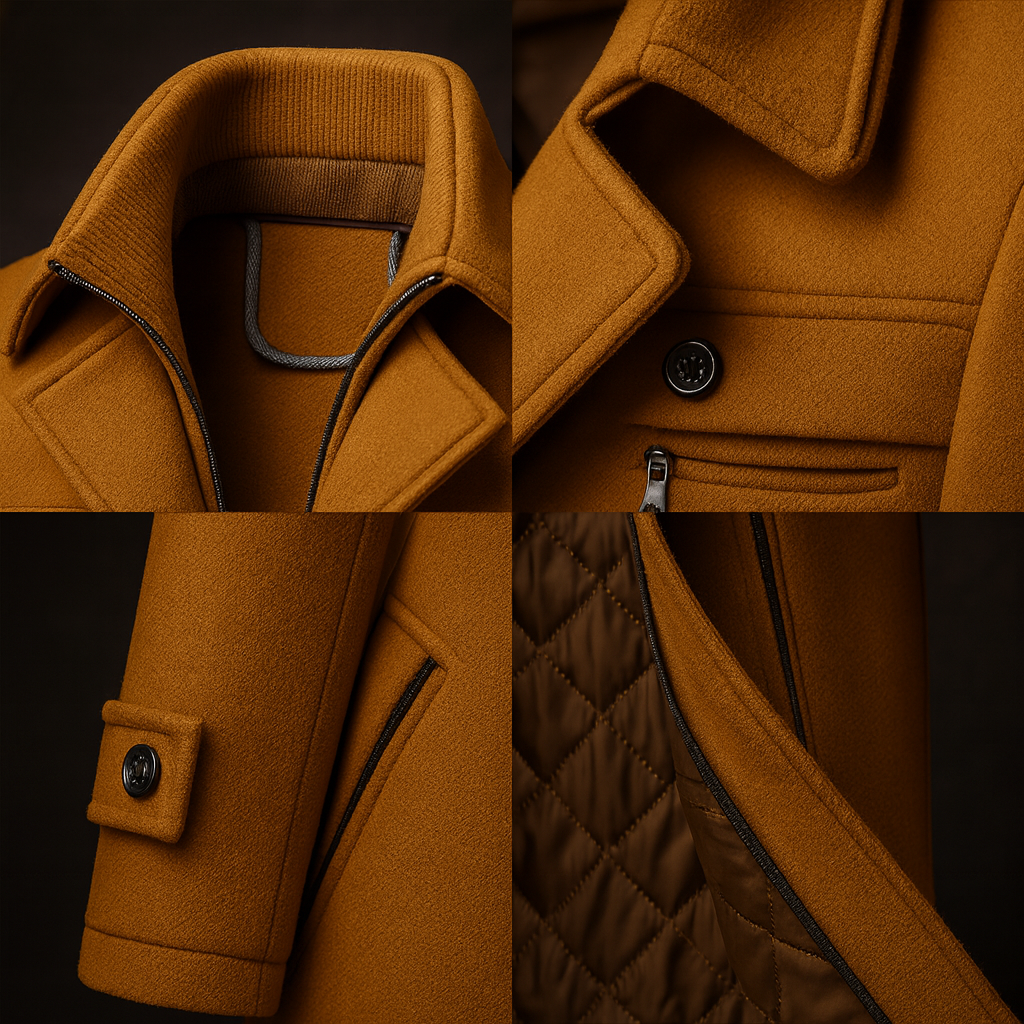 Men's Quilted Wool Coat - Brown