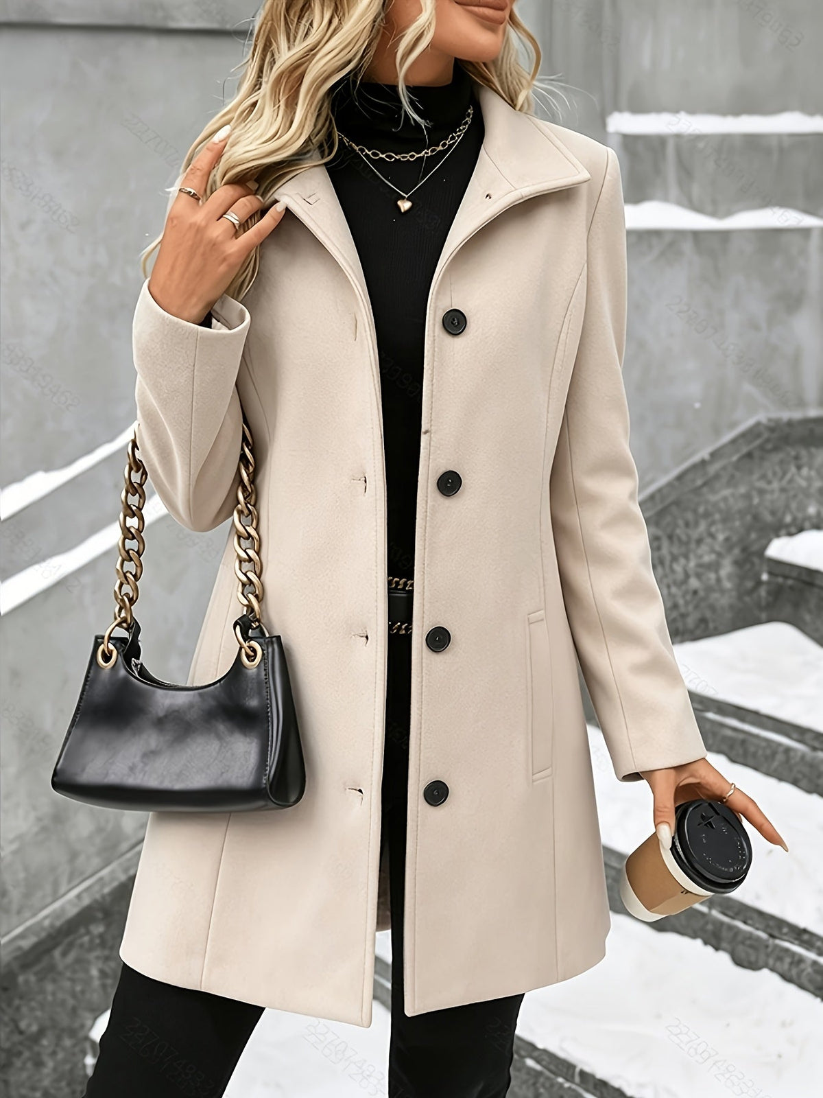 Women's Wool Button Front Coat - Grey