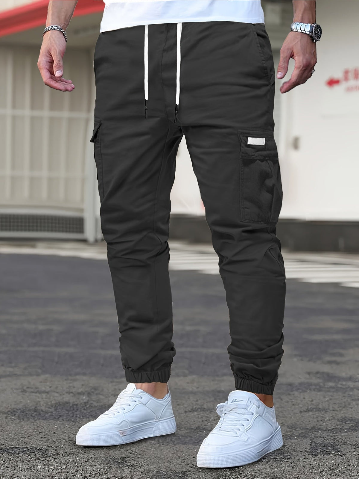 Men's Mid Waist Cargo Trousers - Brown