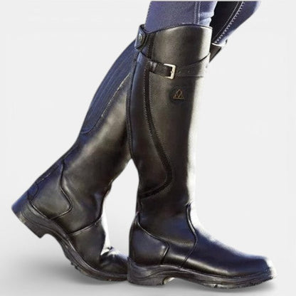 Women's Leather Knee High Country Boots - Black